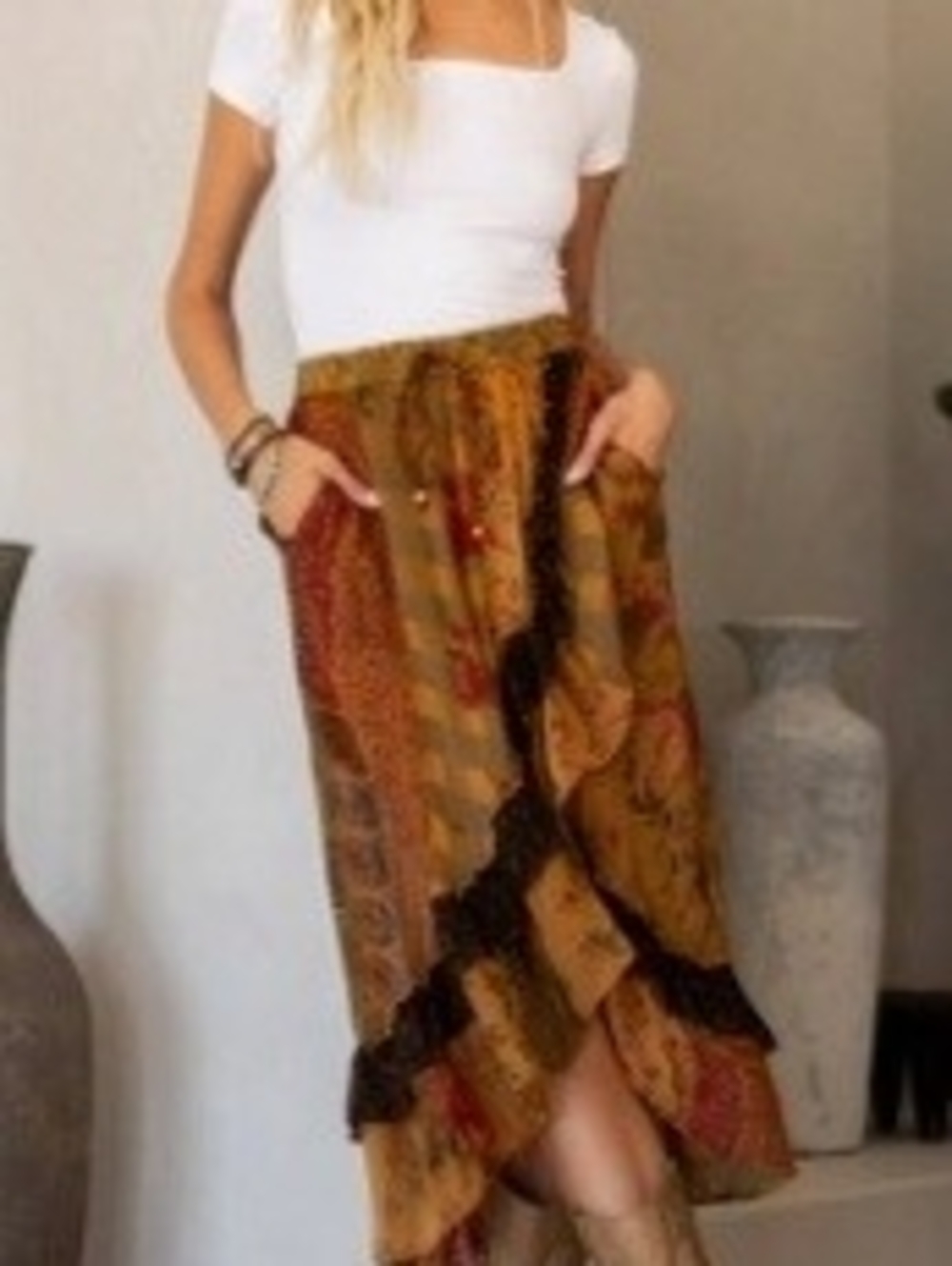 Young Threads High-Low Boho Wrap Skirt Paisley Sz L